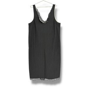 Ganni Lace Trim Grey Ponte Midi Suiting Dress, Size 44